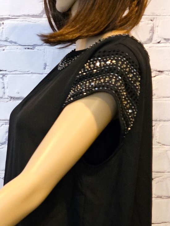 TRISTAN, Black short sleeve top with metallic bead detailing - Picture 8 of 11